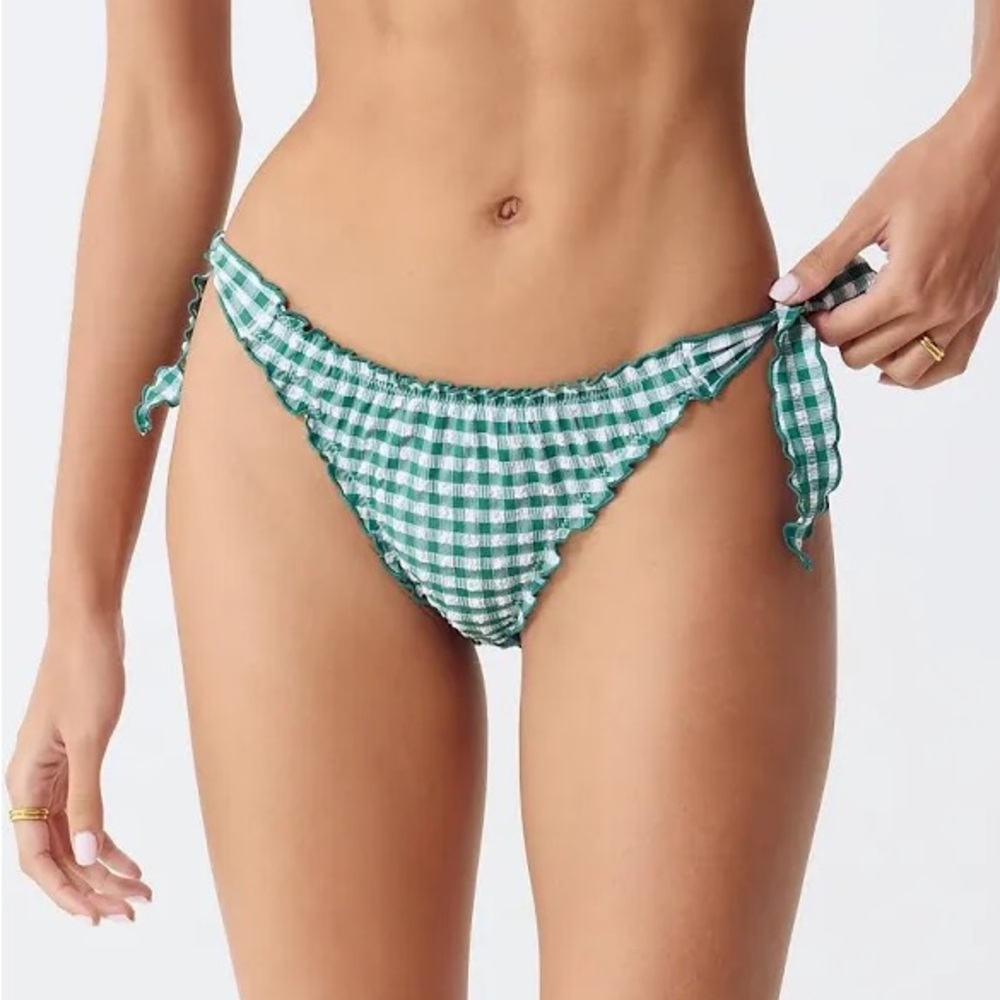 J.Crew Scrunchie hipster string bikini bottom in gingham